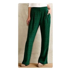 Anthro Elevenses Silk Green  Chevron Pants